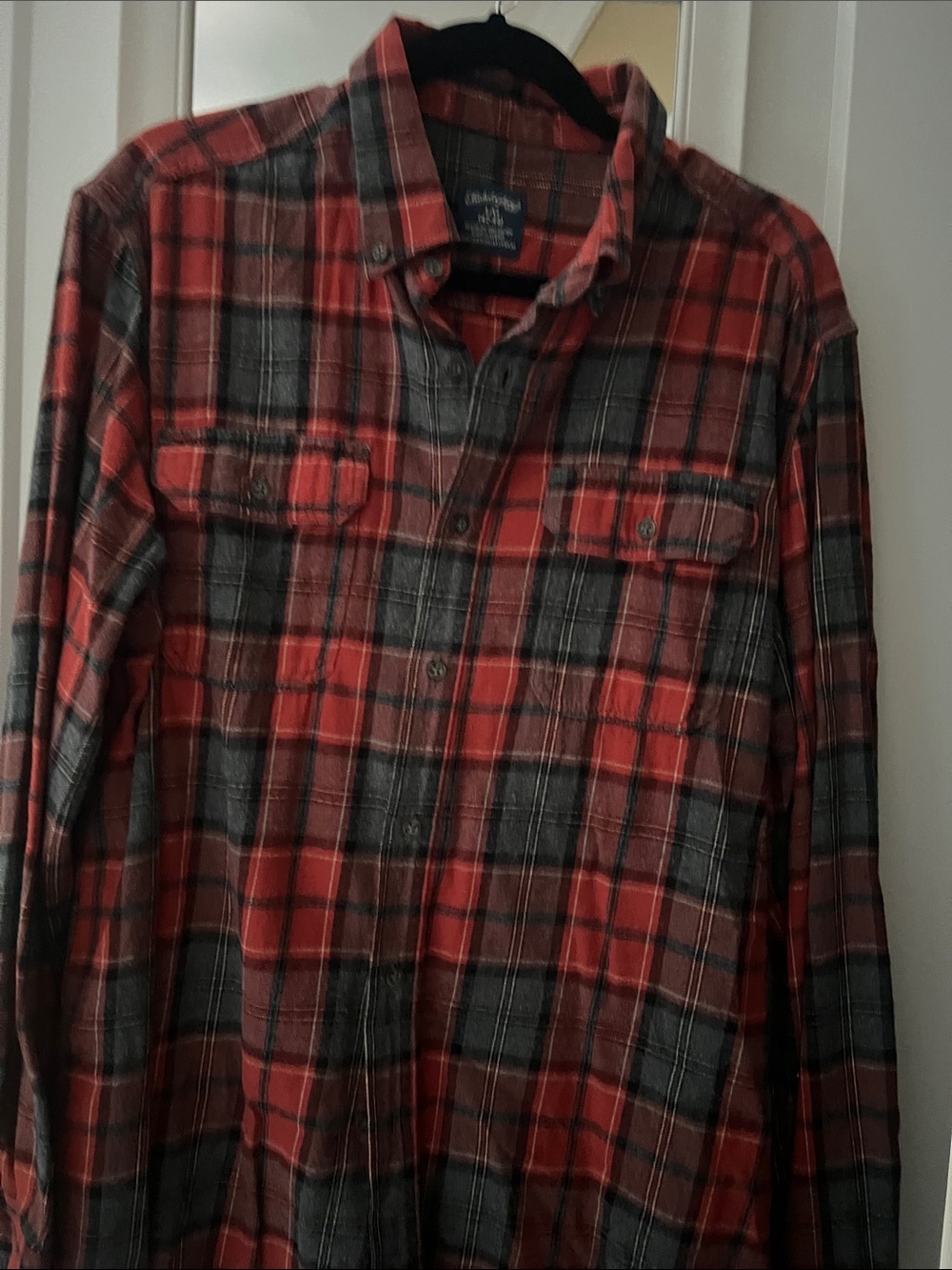 Faded Glory orange and gray  Plaid Button-Down Shirt. SZ L. Great condition